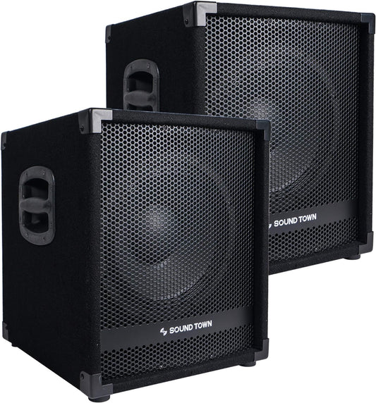 2-Pack 12” 1400 Watts Powered PA DJ Subwoofers with Class-D Amplifiers, 3” Voice Coil (METIS-12SPW-PAIR)